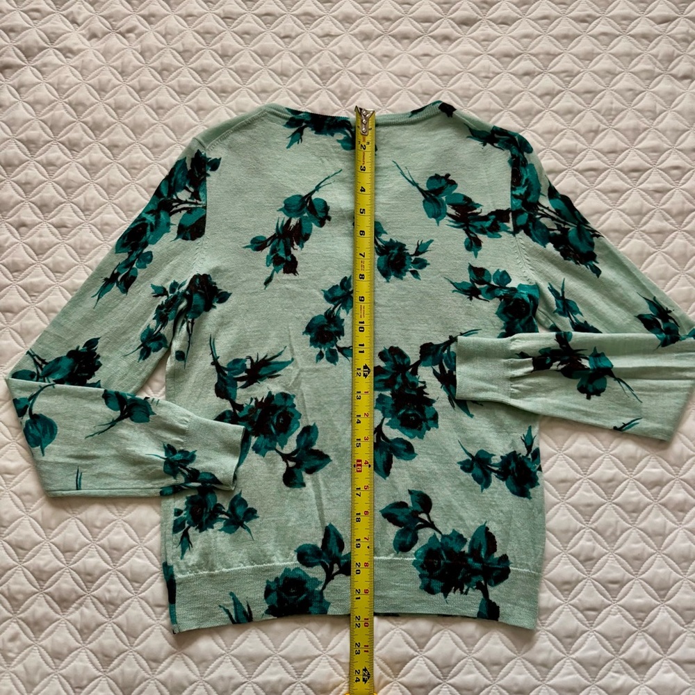 Talbots Pure Italian Merino Wool Button Down Cardigan Mint Teal Floral Size S - Picture 14 of 15